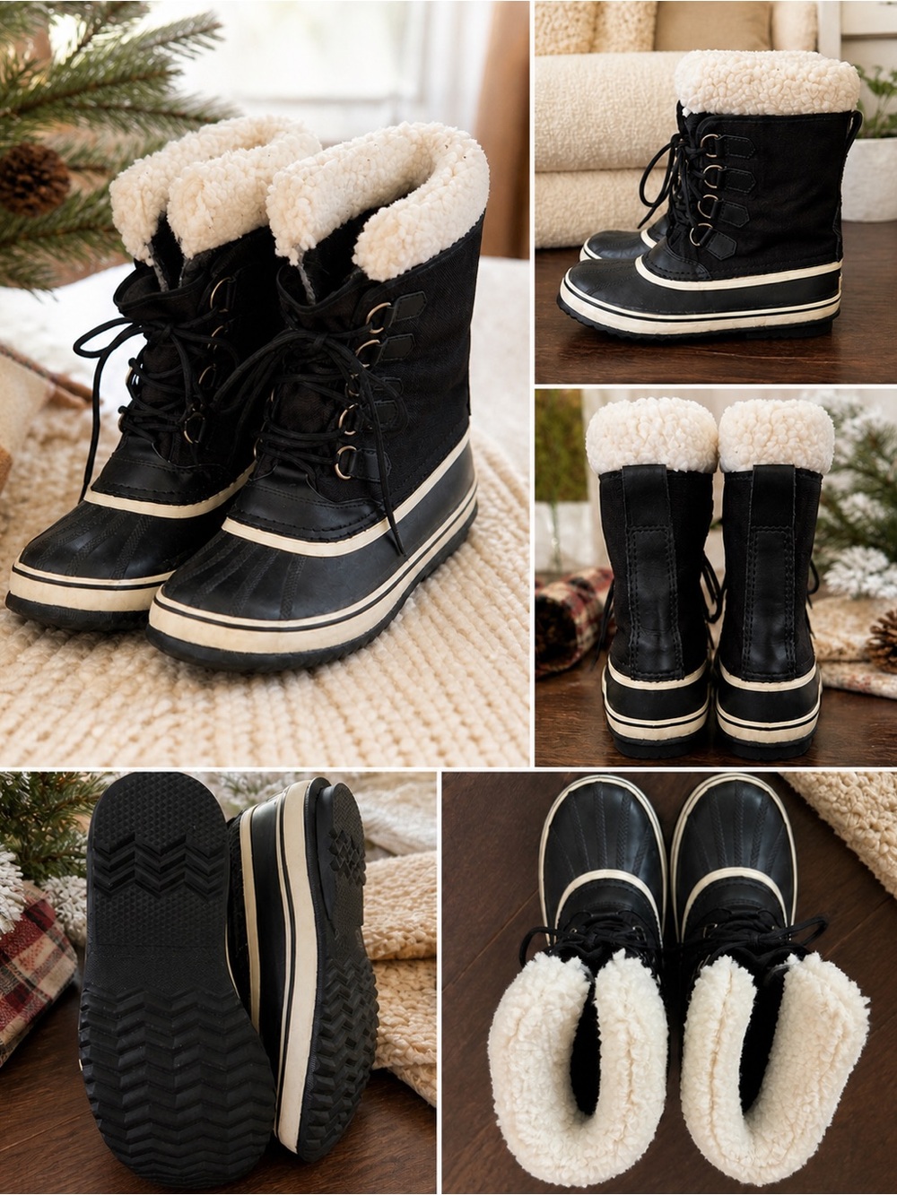 Sorel Black and Cream Winter Waterproof Boots